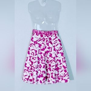 Fuscia/Pink Print Pleated Skirt